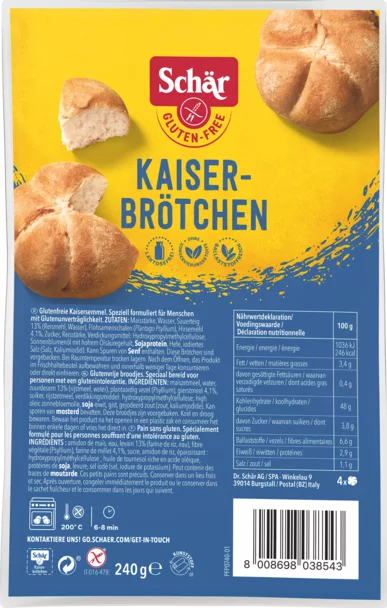 Glutenfreie Kaiser-Brötchen von Schär, ideal für glutenfreie Ernährung.
